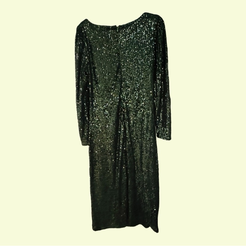 NANETTE LEPORE Sequin - Emerald Green Stretch Sheath Midi Dress Womens Sz 12